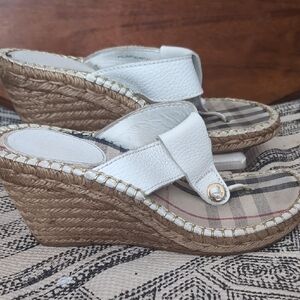 White and Tan Wedge Sandals